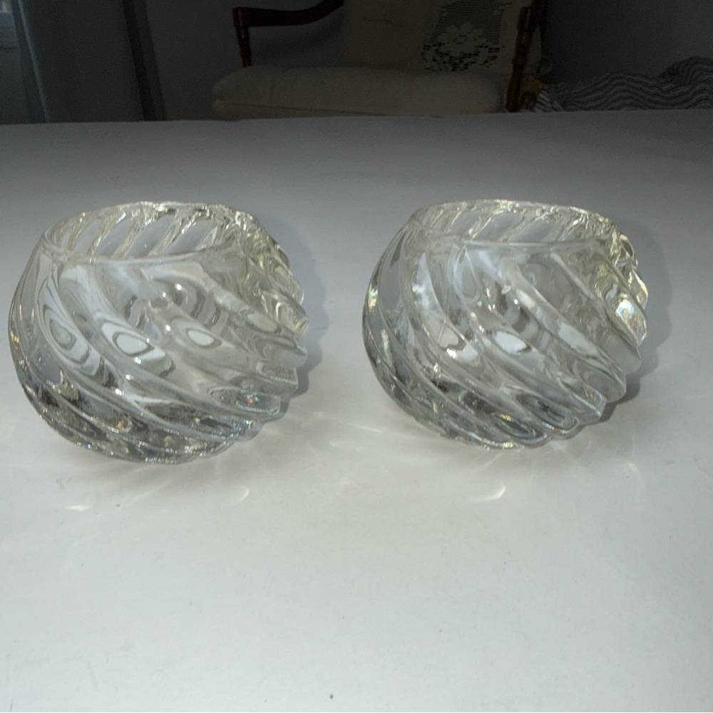 PartyLite Glass 2 Candle Holders Illusion Swirl Votive Tealight Holder Clear USA - Picture 7 of 11